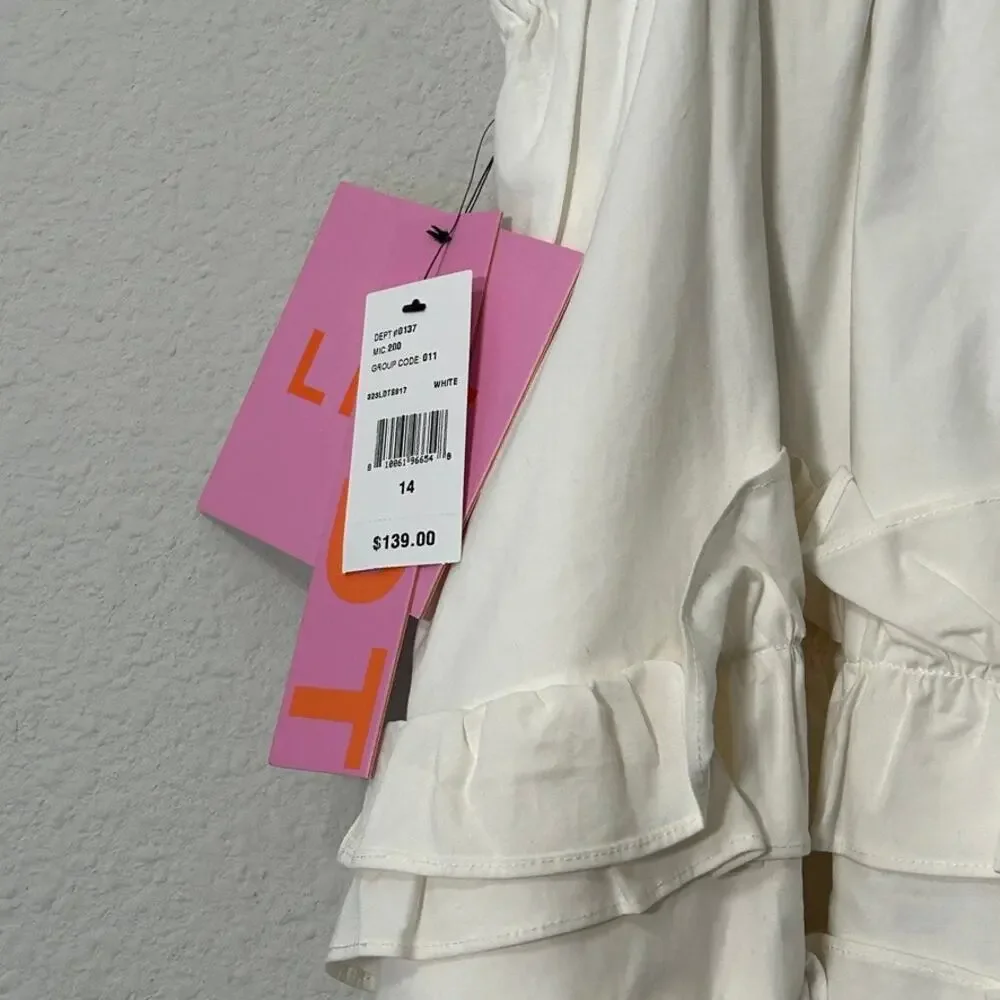 NEW LDT Chloe Ruffle A-Line Tiered Skirt White Size 14 Large Dainty Coquette